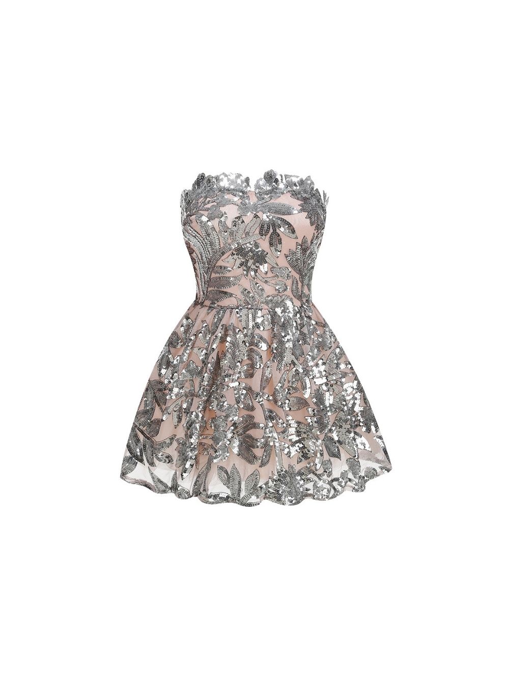 8daa8260bb198893c8551abe81e2b752 Fawzia Strapless Leaf Sequin Mini Dress