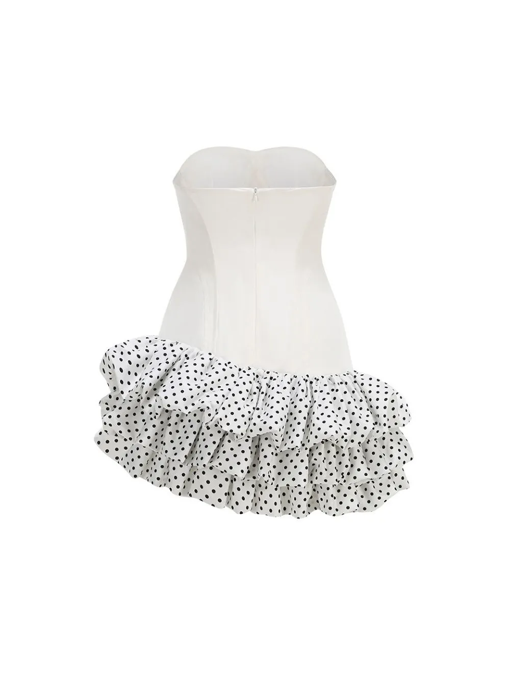 Maleni White Strapless Bustier Polka Dot Bubble Dress - OWNCI Maleni White Strapless Bustier Polka Dot Bubble Dress - OWNCI