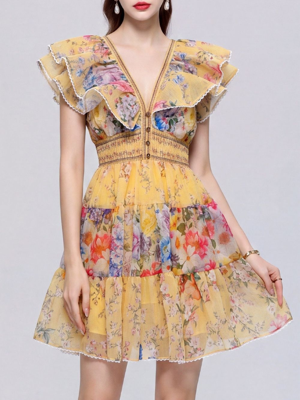 Mahal V-Neck Floral Mini Dress - OWNCI Mahal V-Neck Floral Mini Dress - OWNCI