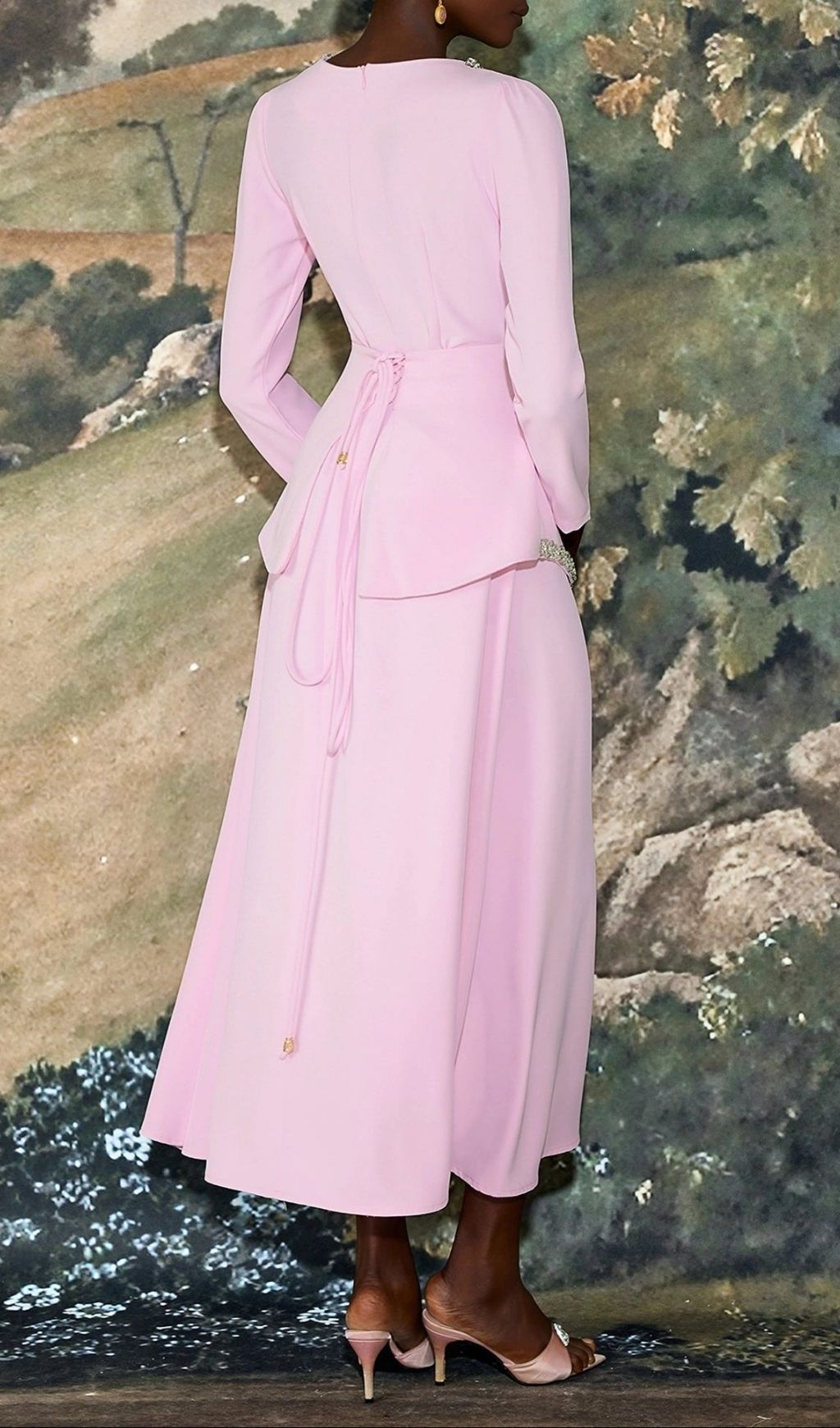 8e5da606f6e08711278c7424b097078a Damla Rhinestone Embellished Long Sleeve Midi Dress - Pink
