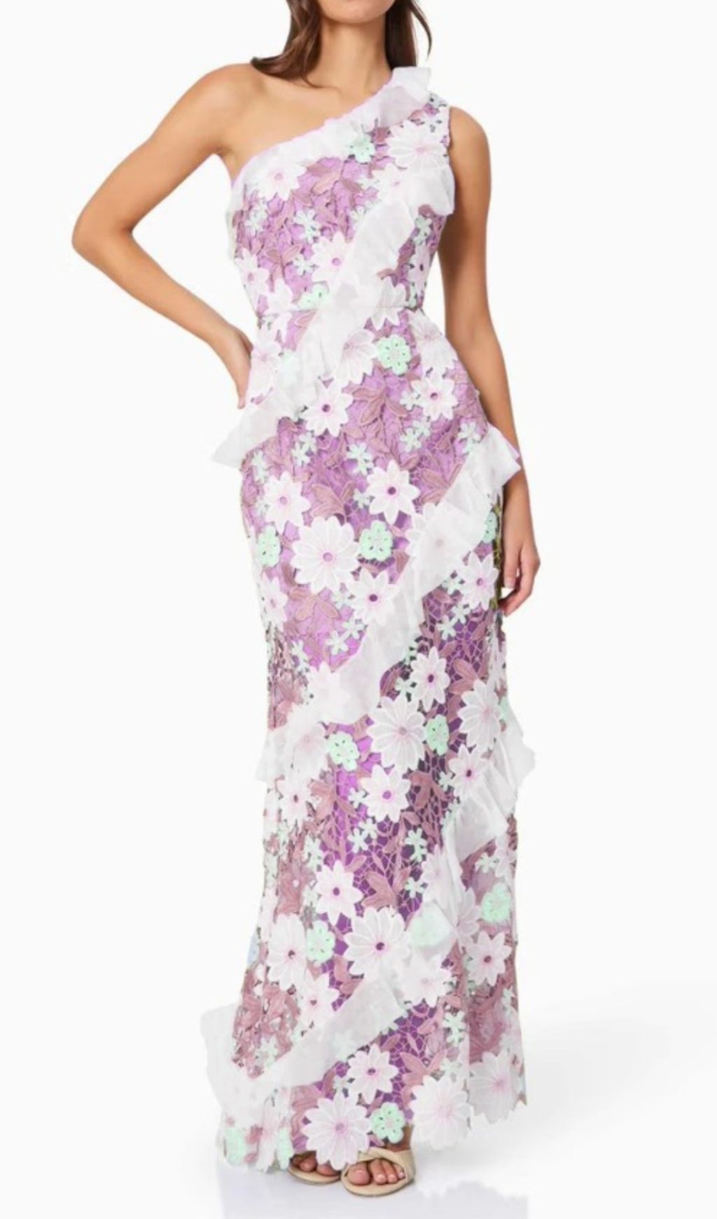 8e5f59c885f45311d4c2f7bcf3b65bac Caden Purple Flower Embroidery One-Shoulder Maxi Dress