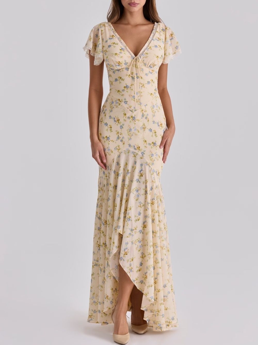 8ecdb1dfeb7f51cb32913c354a5ad21a.jpg Fashionslee Women Ashgar Butter Yellow Puff Sleeve Floral Maxi Dress