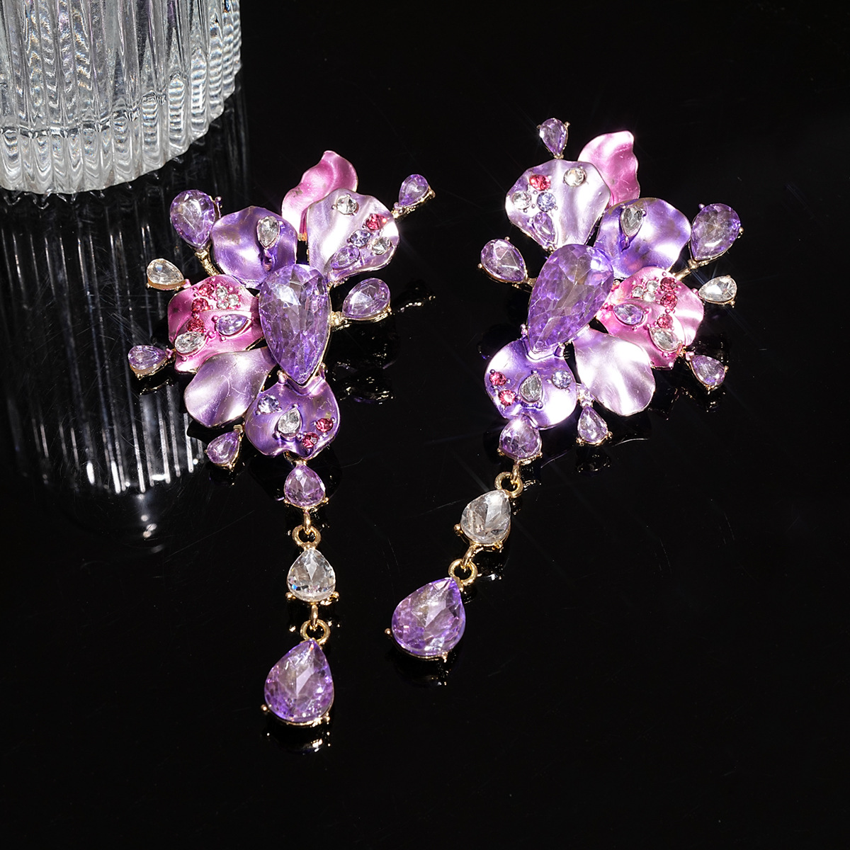 Jett Diamond Flower Earrings