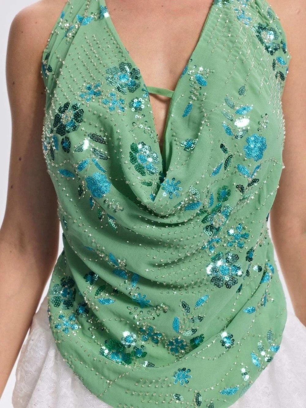 Feronia Cowl Neck Floral Sequin Top - OWNCI Feronia Cowl Neck Floral Sequin Top - OWNCI