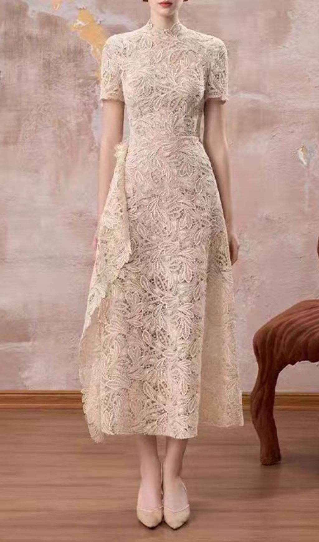 Fashionslee Women Lillyana Lace Short Sleeve Midi Dress