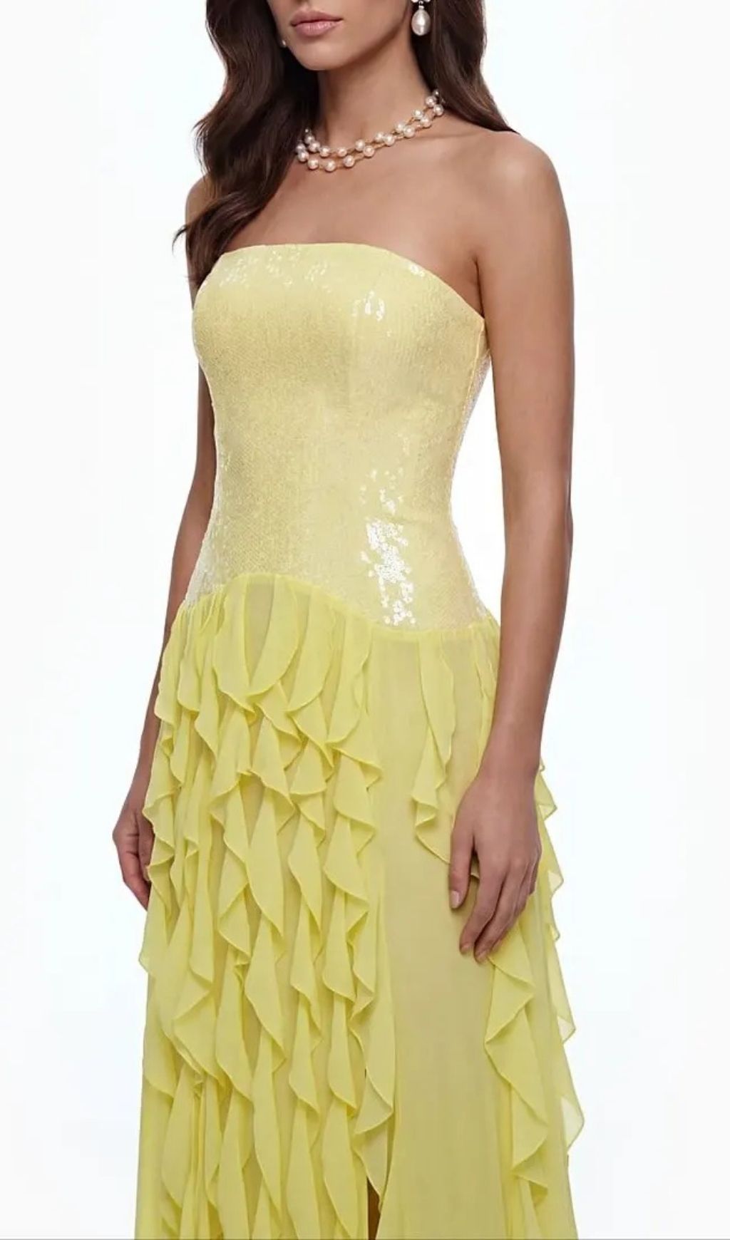 Florence Off-Shoulder Ruffle Slit Maxi Dress In Yellow