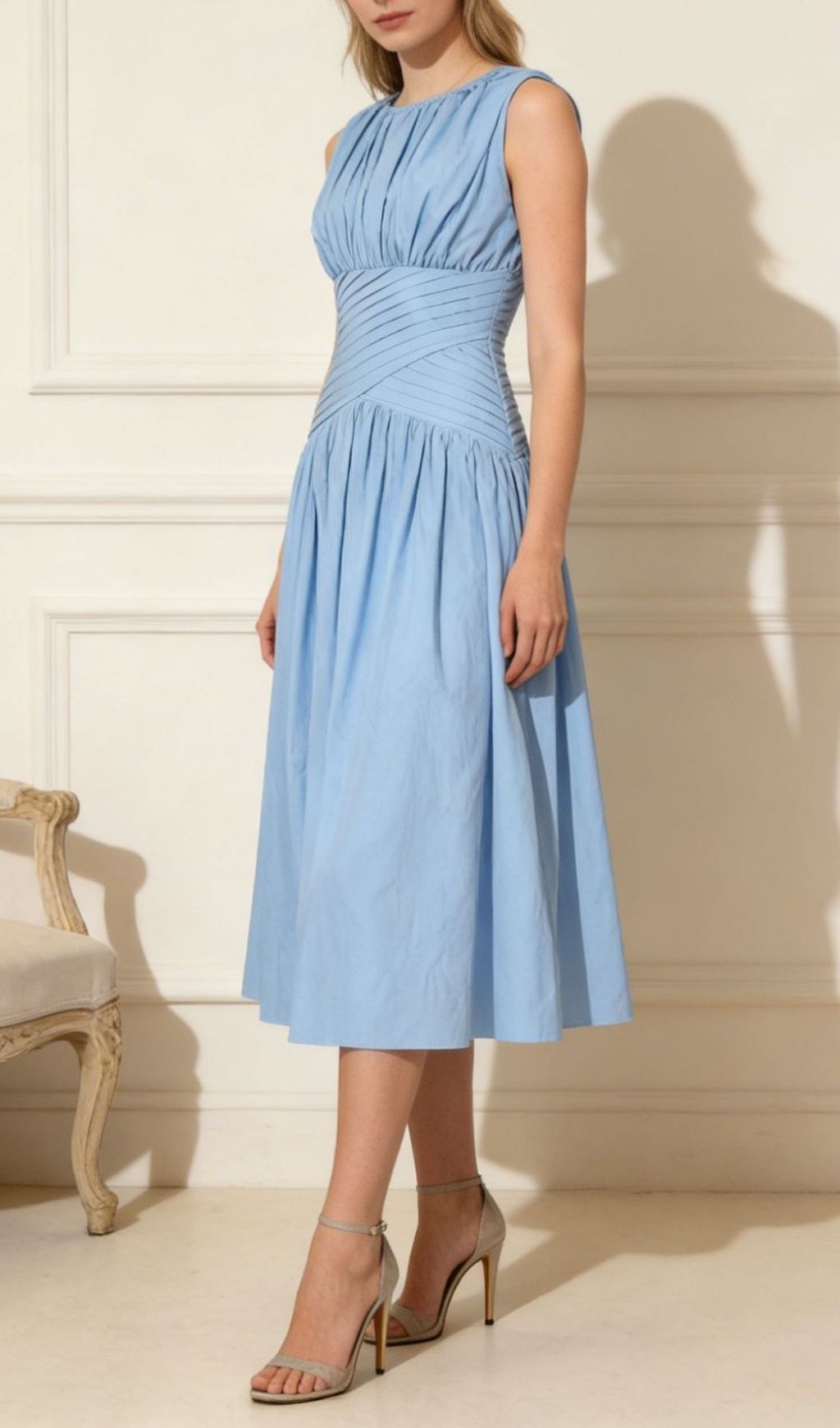 Fashionslee Women Lenore Blue Sleeveless Midi Dress