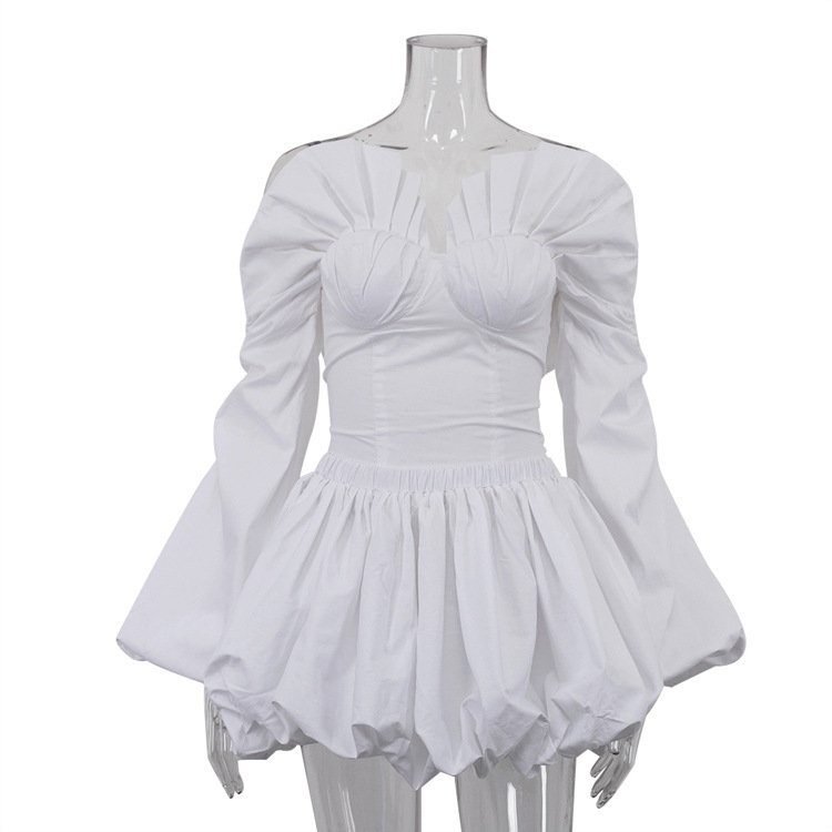 Tiffany White Off-Shoulder Ruched Blouse & Skirt Set