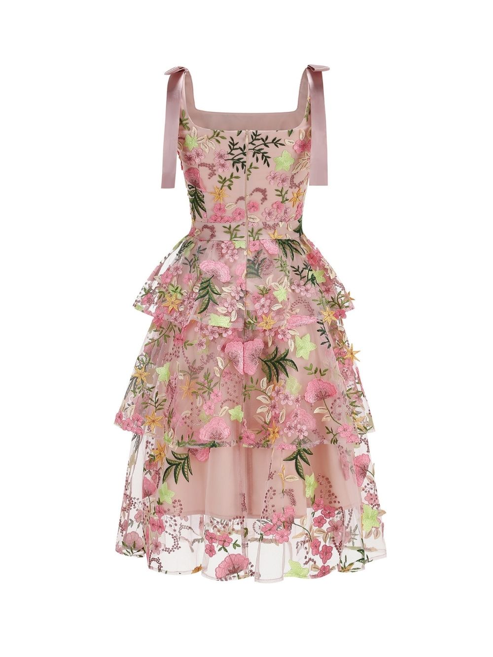 Makani Pink Flower Embroidery Midi Dress - OWNCI Makani Pink Flower Embroidery Midi Dress - OWNCI