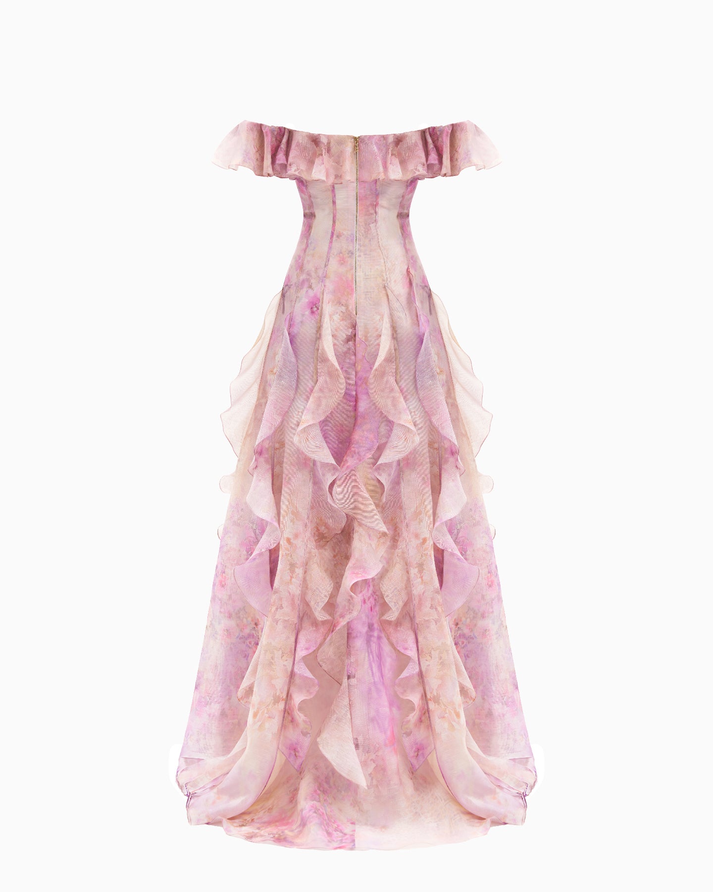 Helen Floral Frill Off-Shoulder Maxi Dress In Pink