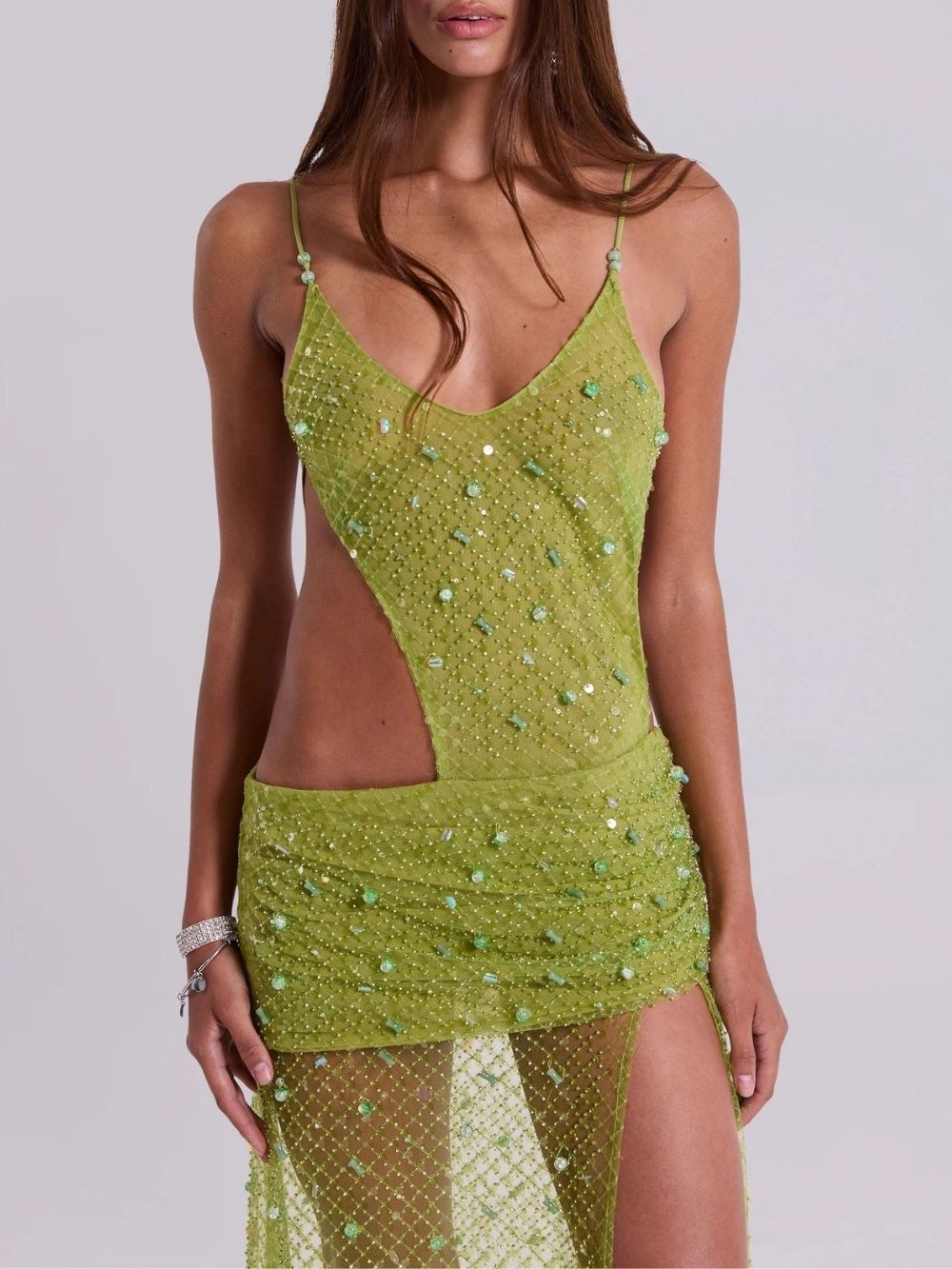 Maiya Green Sequin Embellished Maxi Dress