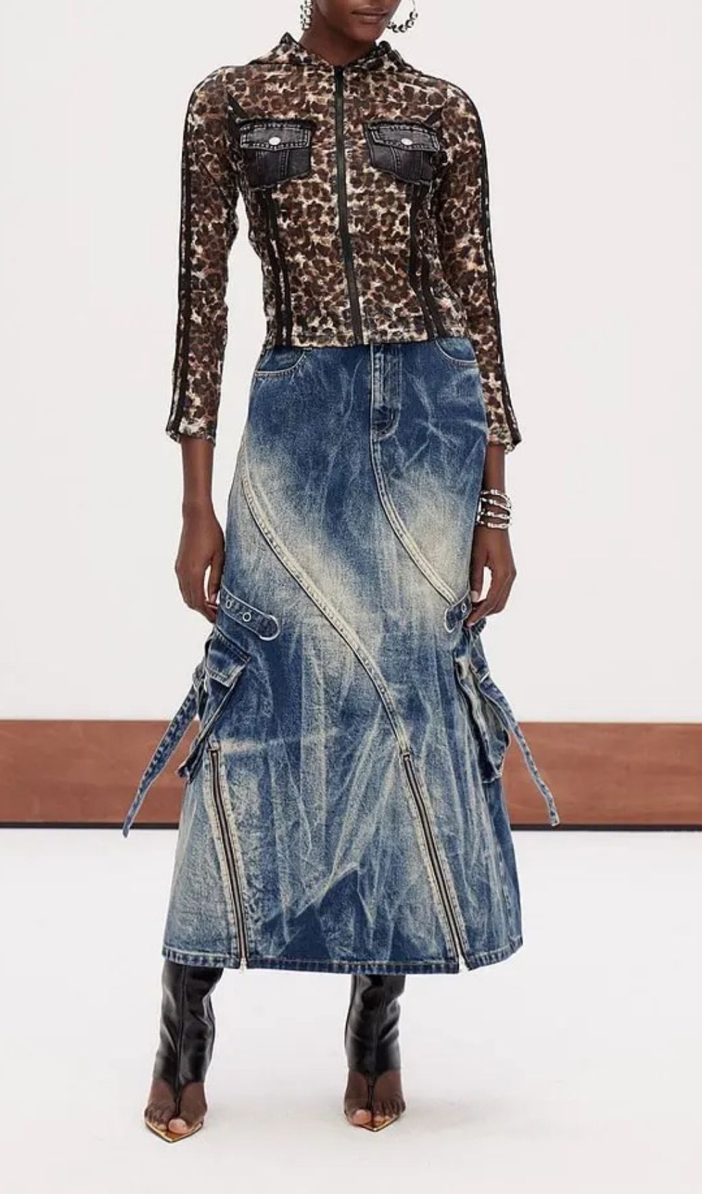 Jamie Deconstruct Bleached Denim Maxi Skirt