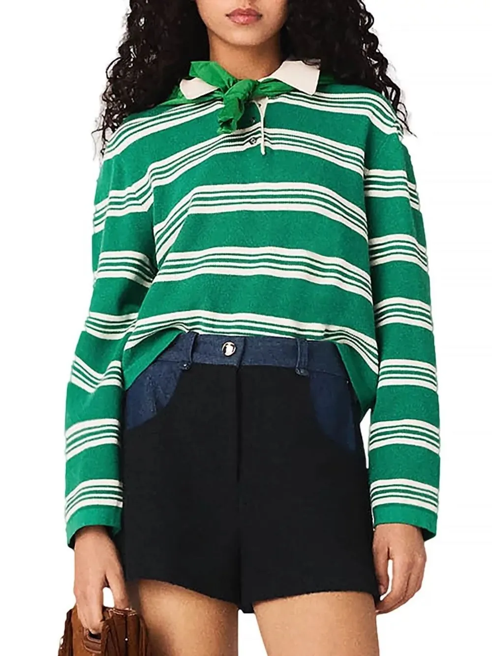 Cropped Striped Polo Sweater