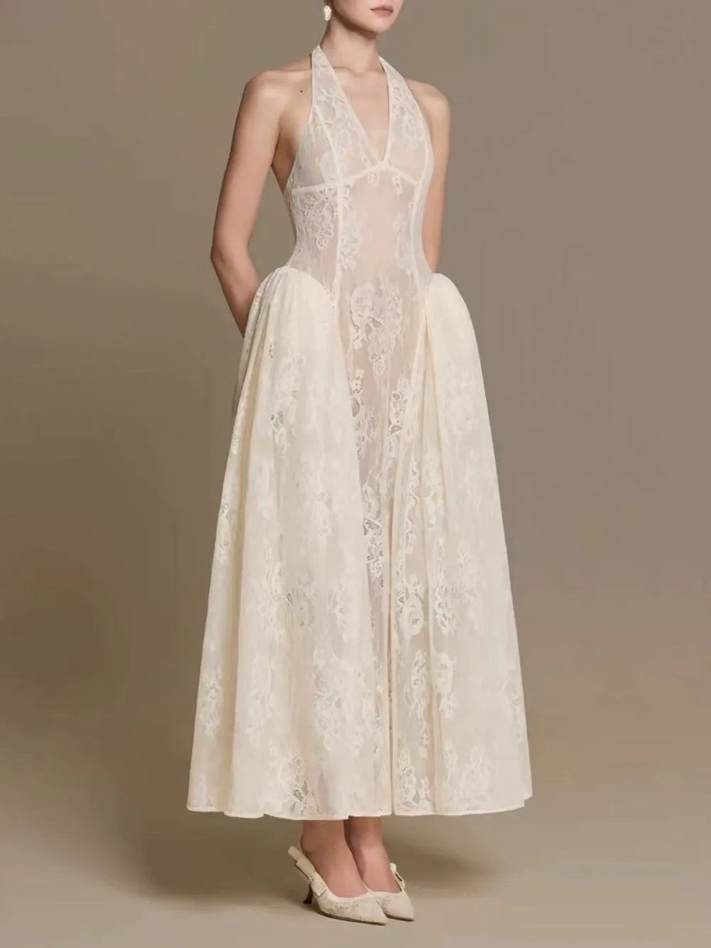 Falenor V Neck Lace Maxi Dress