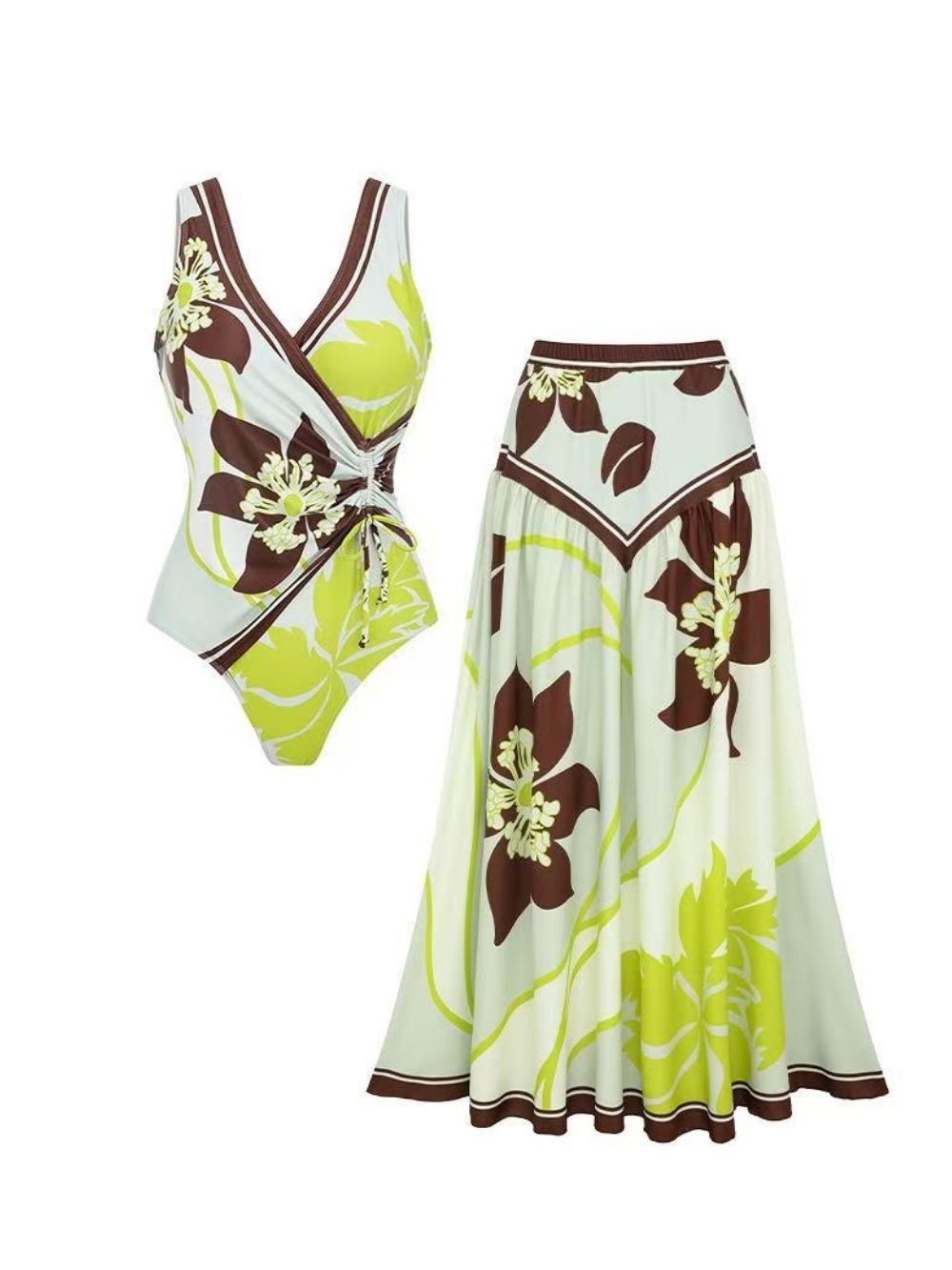 Fashionslee Women Ashgar Floral One-piece Swimsuit & Skirt Set