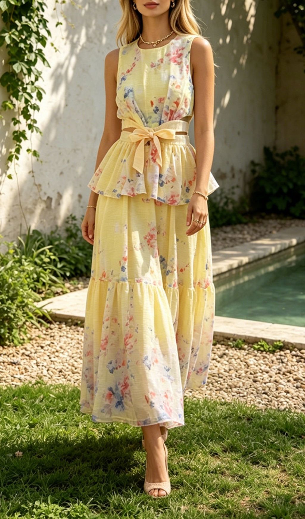 Fashionslee Women Maame Yellow Sleeveless Printed Maxi Dress