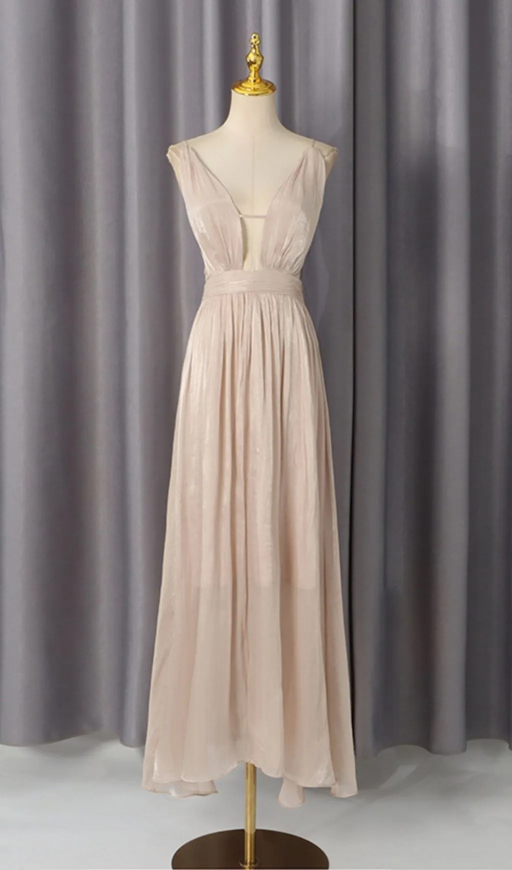 Fashionslee Women Madina Apricot Backless Maxi Dress