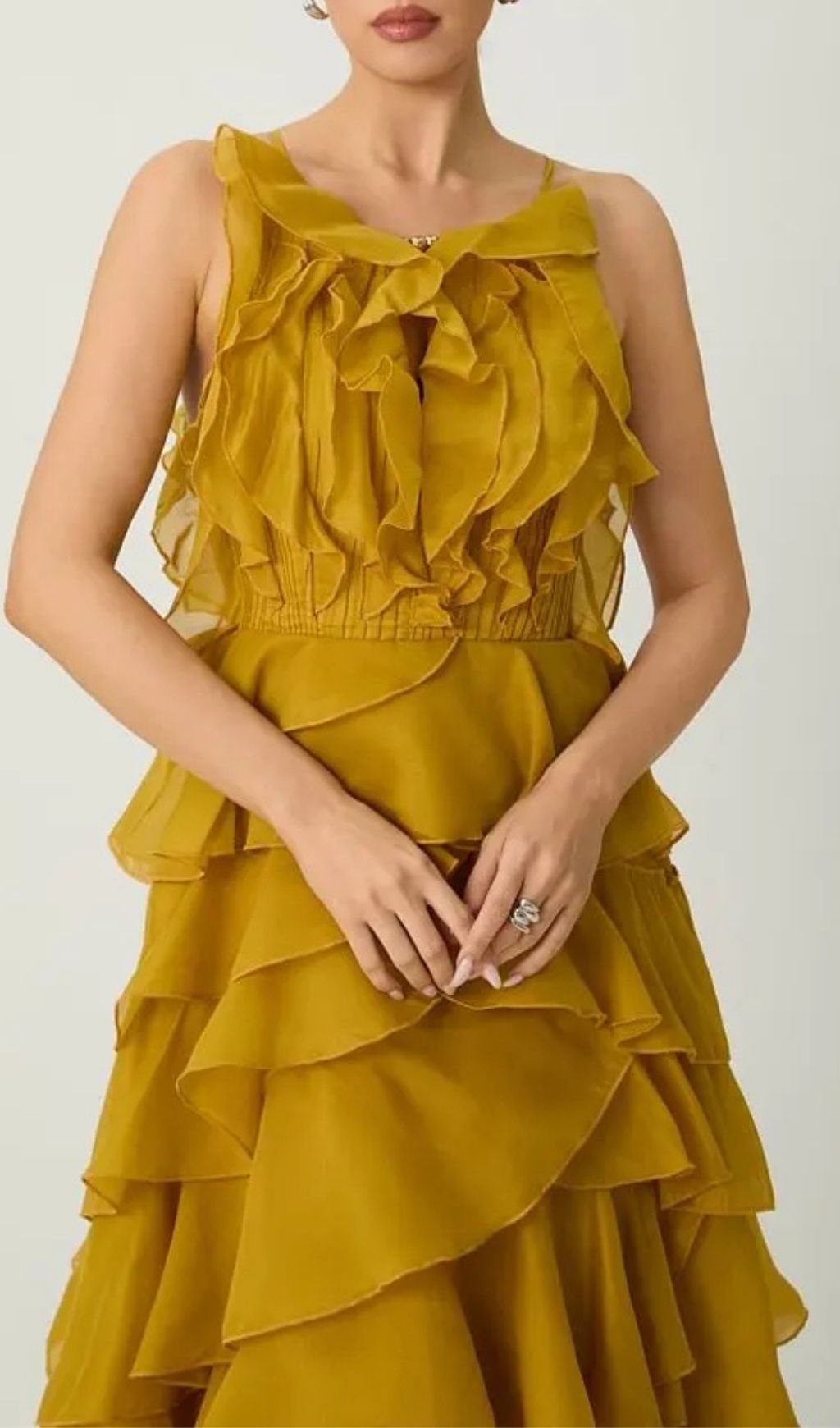 93760d90cb9a067b0a71f04a96af404a Leila Yellow Spaghetti Strap Tiered Ruffle Maxi Dress