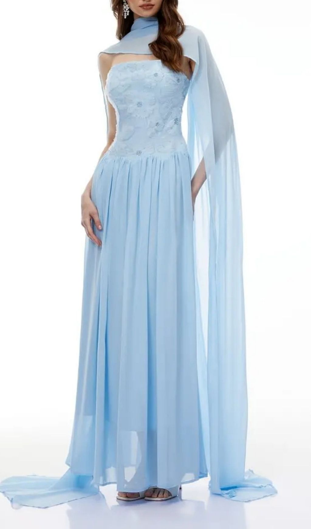 93a6c9eeb6446a062c0f0a2c94d59194 Rebecca Blue Floral Embroidered Pleated Maxi Dress
