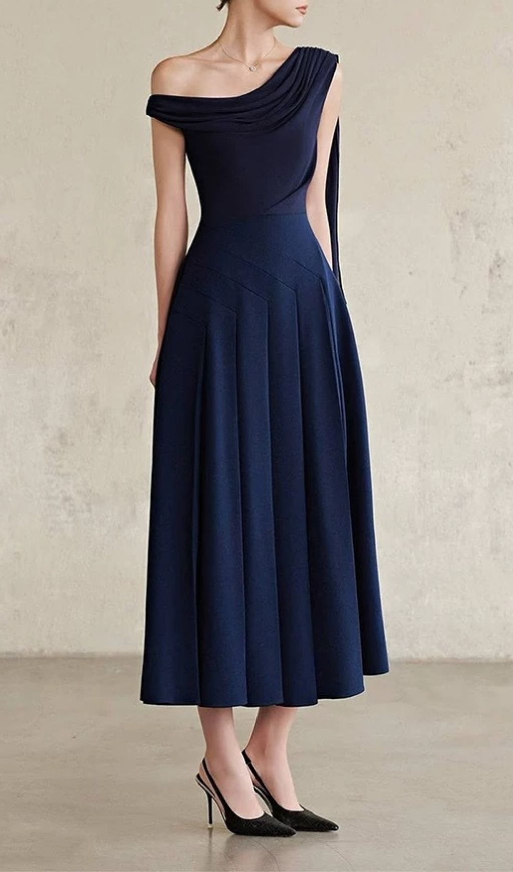 Fashionslee Women Lillah Skew Collar Midi Dress