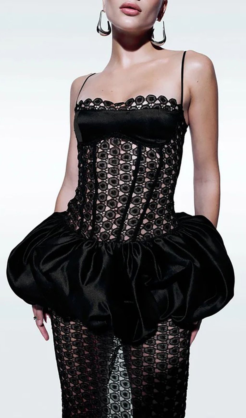Fashionslee Women Leticia Black Strappy Lace Midi Dress