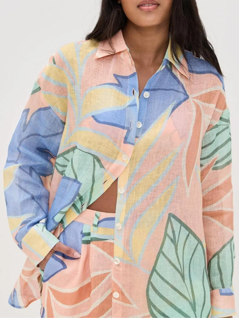 Playa Boyfriend Tropical Leaf Printed Short Set - OWNCI