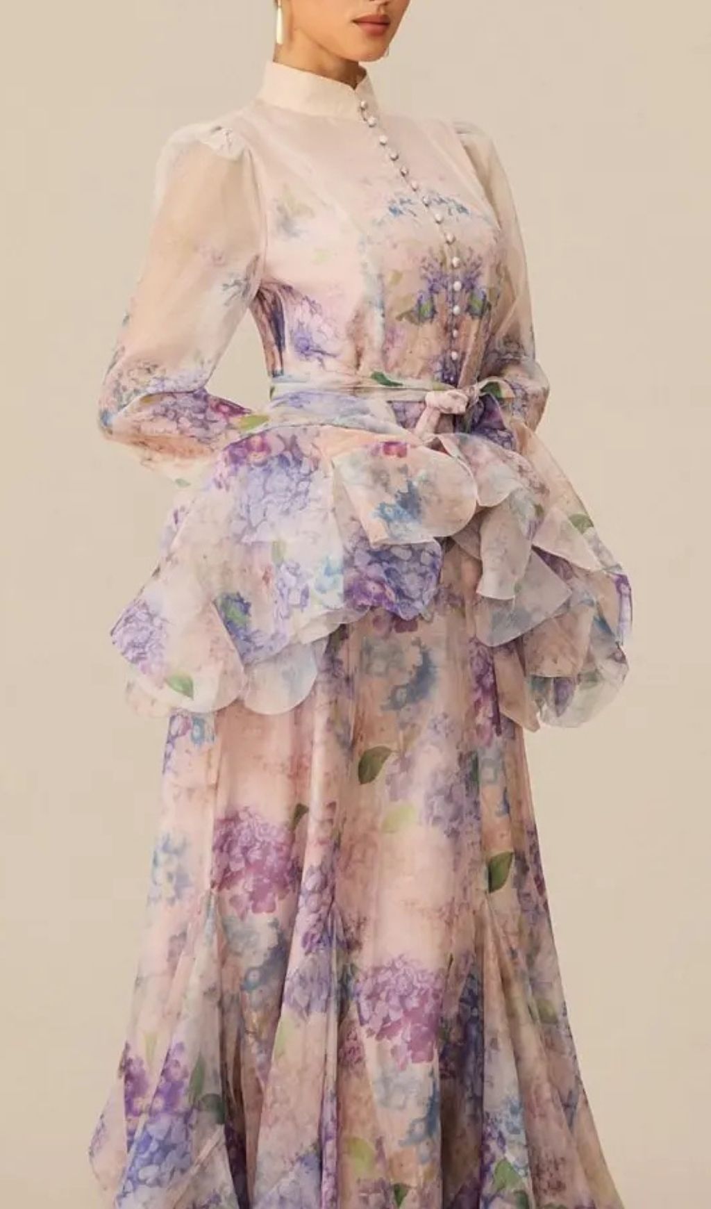 940d6c8375902d08a7d5878a622cd3ff Alessia Purple Long Sleeve Floral Mock Neck Maxi Dress