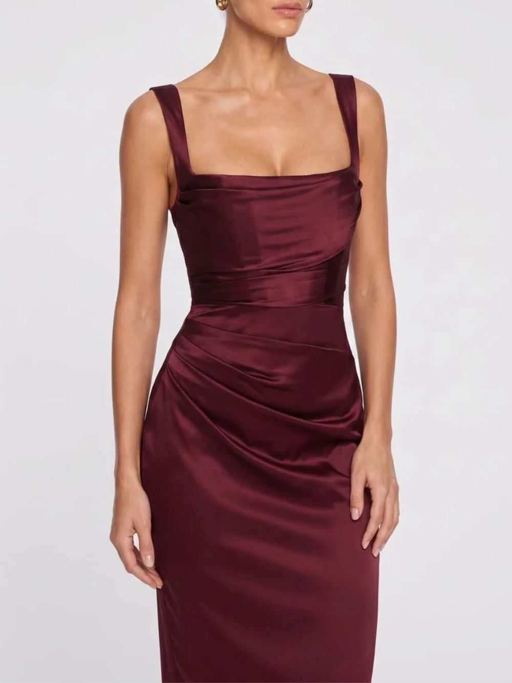Fashionslee Women Berwick Lace Up Satin Maxi Dress In Cherry Lacquer