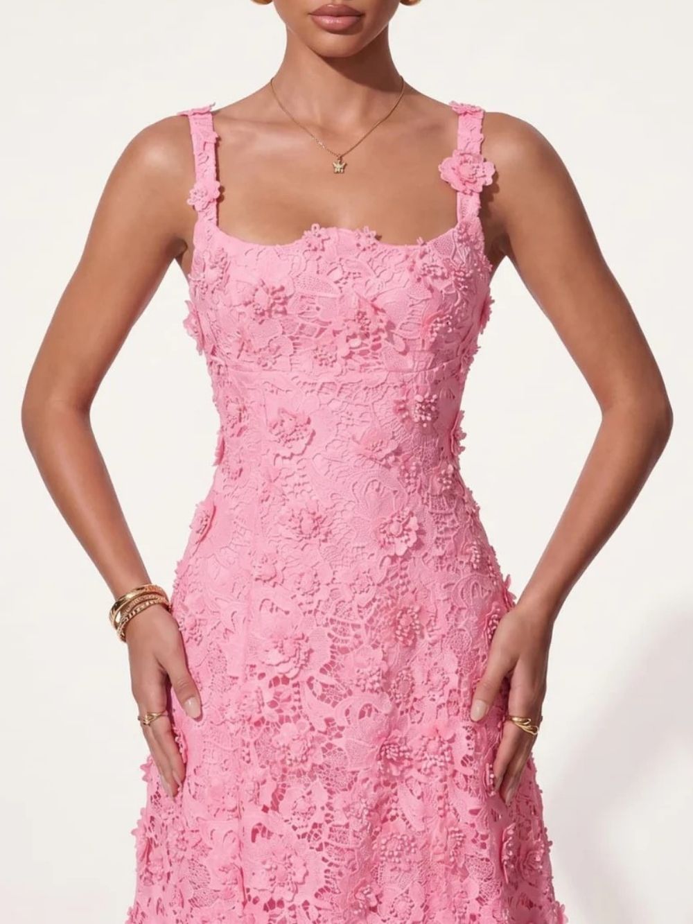 Triven Square Collar Flower Midi Dress