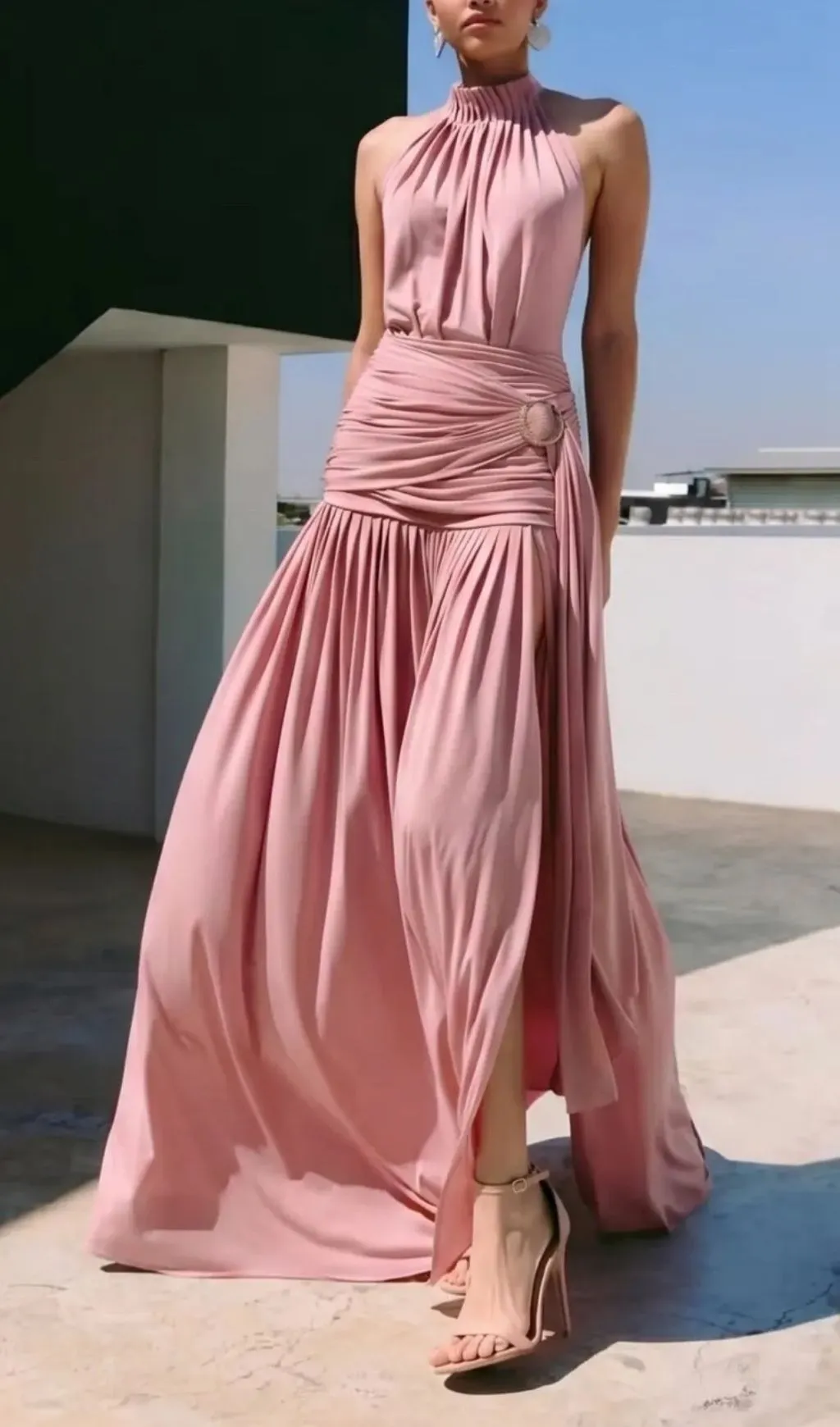 Fashionslee Women Macawi Halter Ruched Maxi Dress