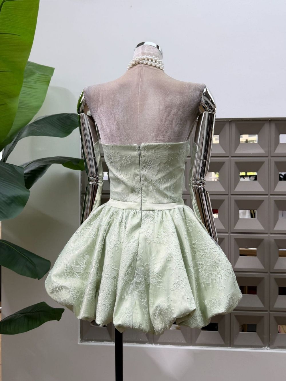 Kamya Green Strapless Lace Mini Dress