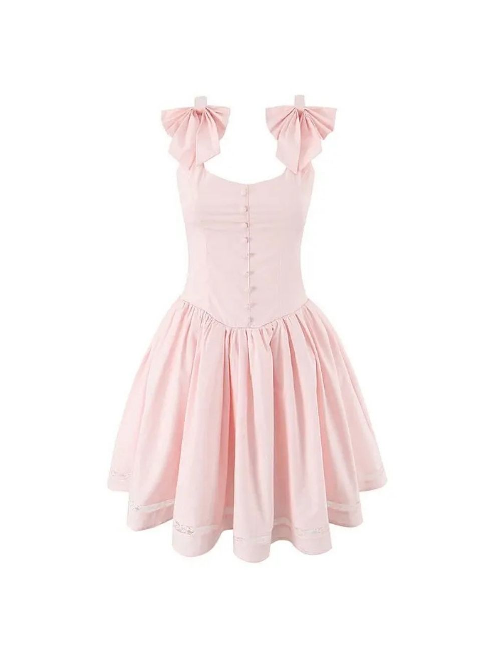 Bow Strap Lace Trim Mini Skater Dress