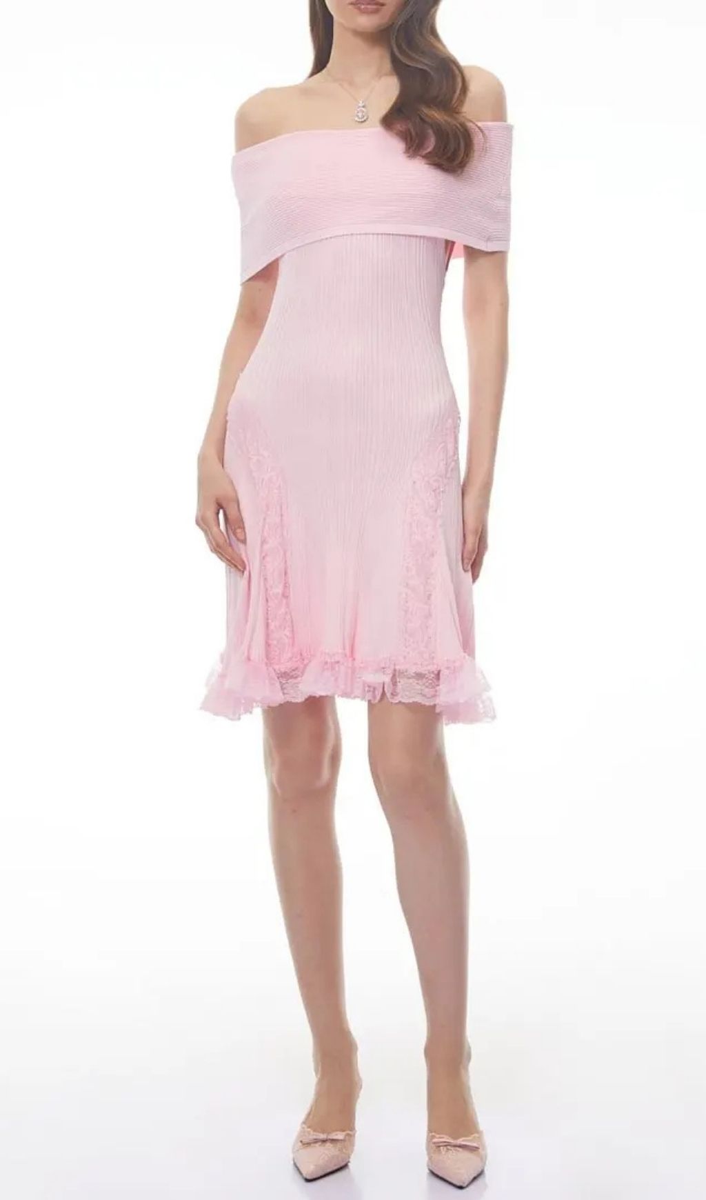 Isabel Pink Off Shoulder Mini Dress With Lace Details