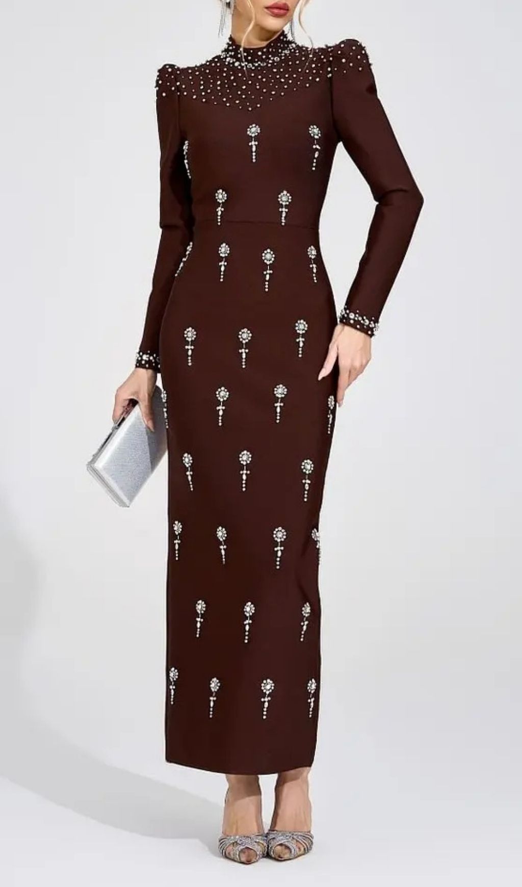 Tammy Brown Rhinestone Embellished Bandage Maxi Dress