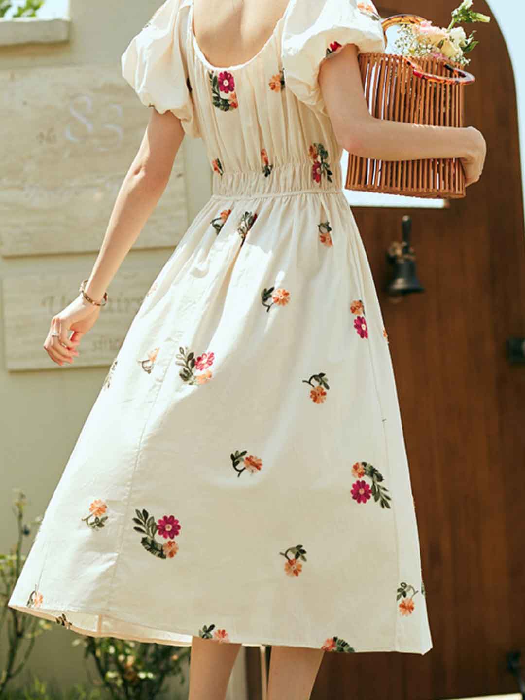 96af999f57afe954f72d8aacbd566dad Rosalind Retro Embroidered Puff Sleeve Dress