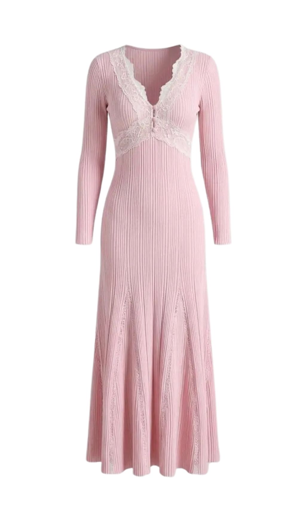 Apphia Pink Contrast Lace Knit Midi Dress - OWNCI Apphia Pink Contrast Lace Knit Midi Dress - OWNCI