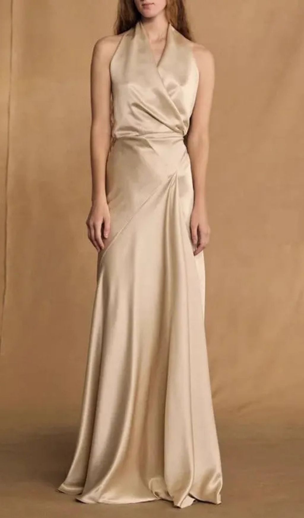 Kay Champagne Crepe Bias-Cut Satin Halter Maxi Dress