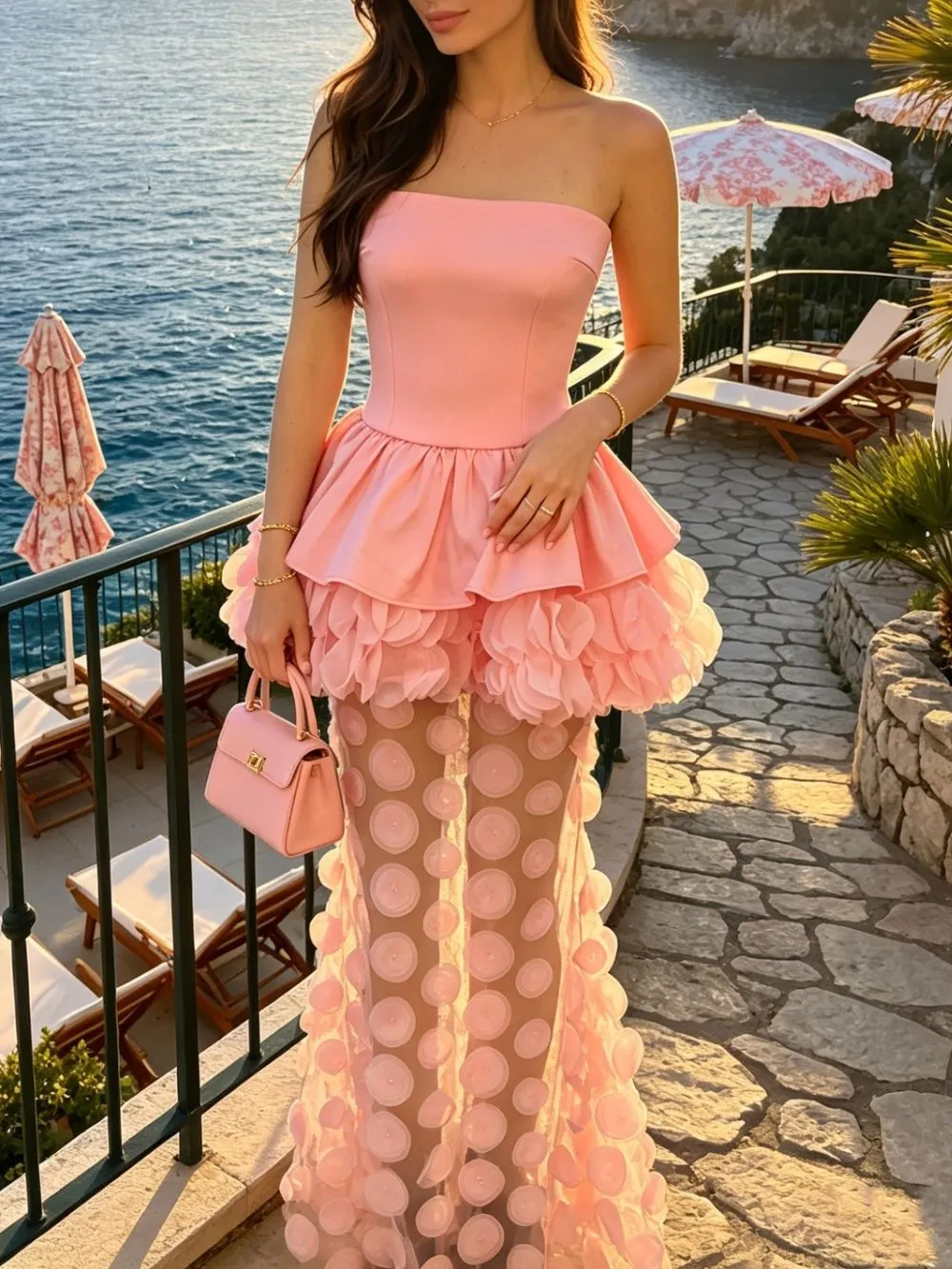 Makena Pink Strapless Maxi Dress