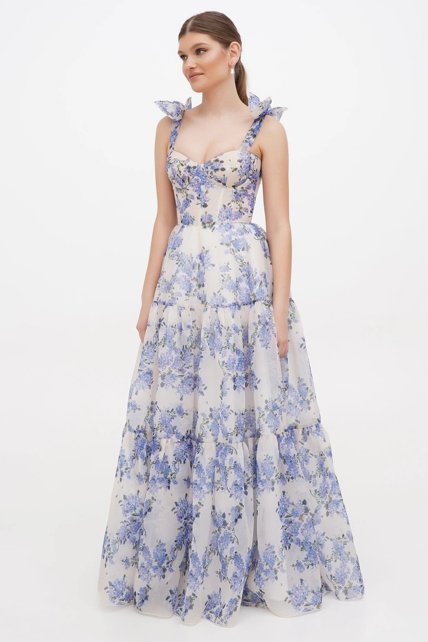 97341086caa25546356e4a24174b0280 Floral Sweetheart Neck Frill Maxi Dress