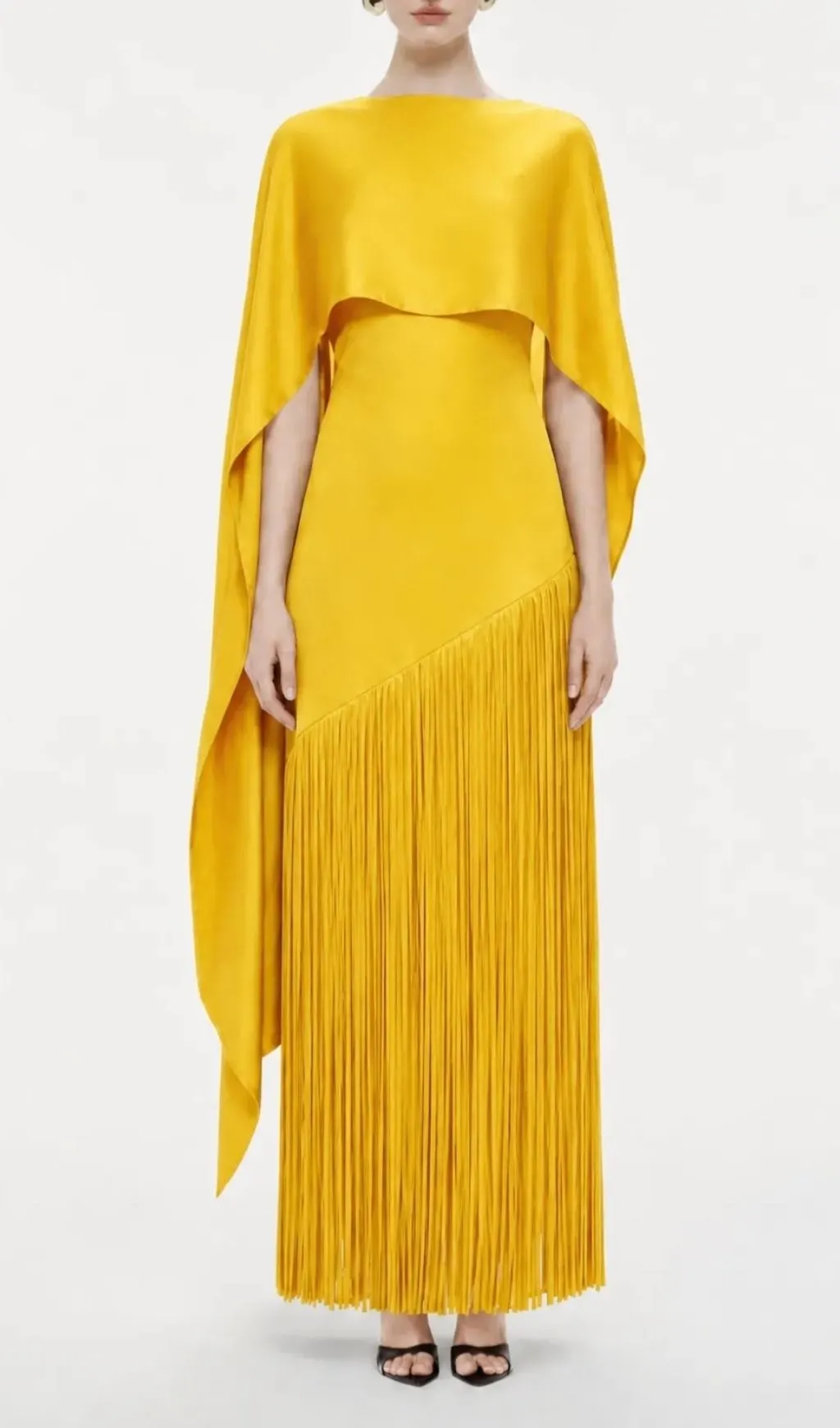 Fashionslee Women Maaike Strapless Tassel Maxi Dress With Cape