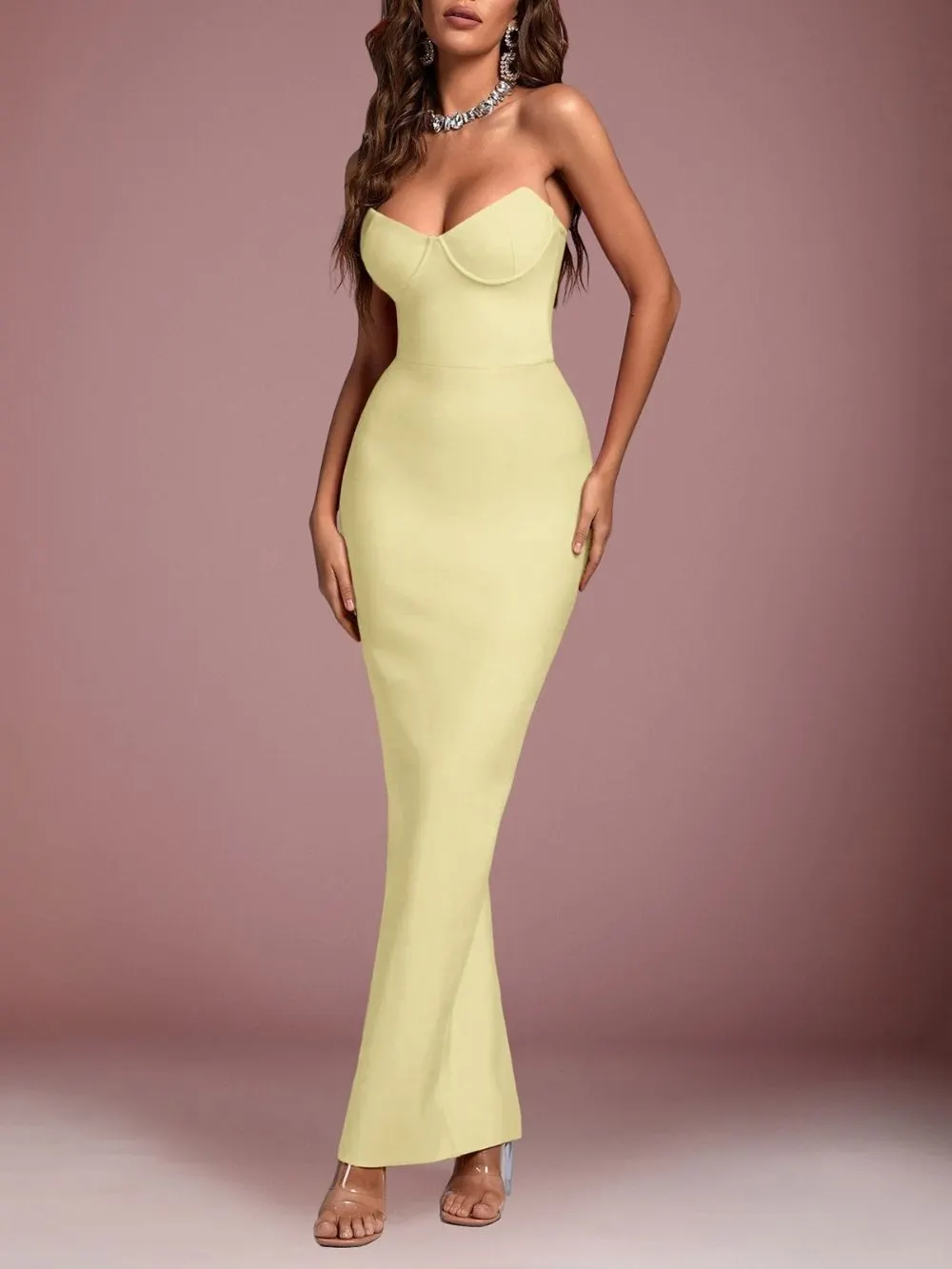 Mandara Yellow Strapless Bandage Maxi Dress