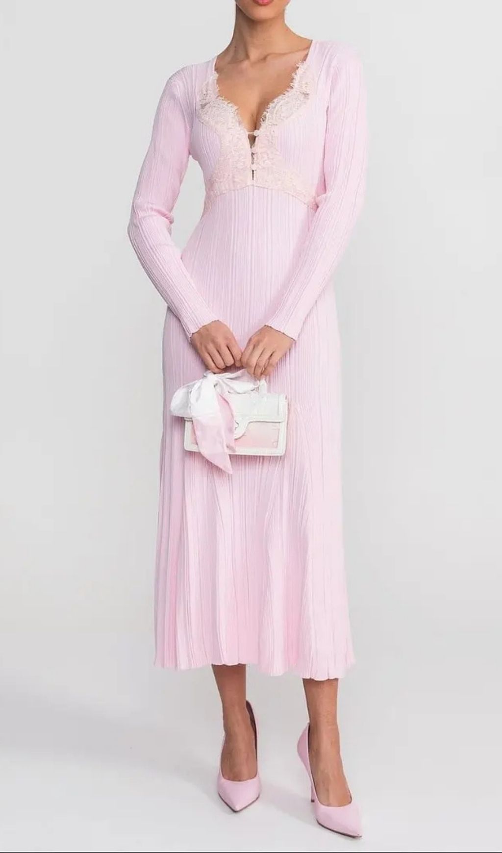 Apphia Pink Contrast Lace Knit Midi Dress