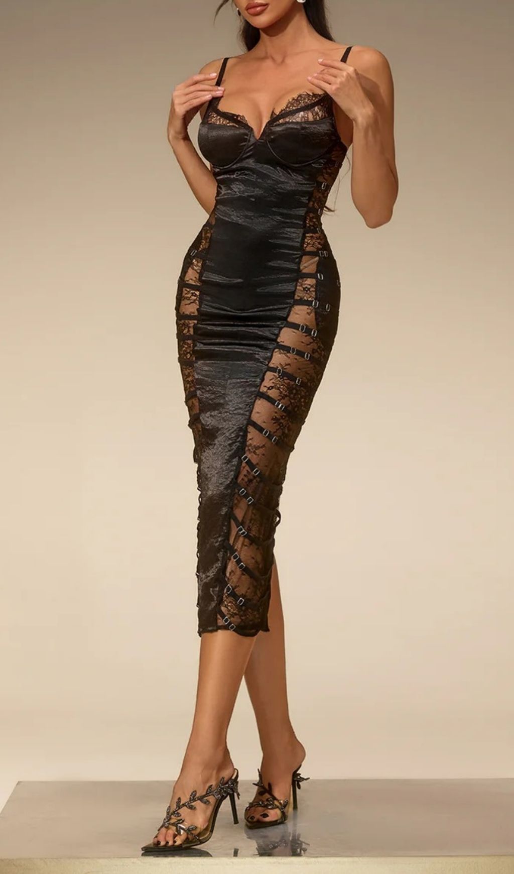 Fashionslee Women Evalyse Spaghetti Lace Bodycon Midi Dress