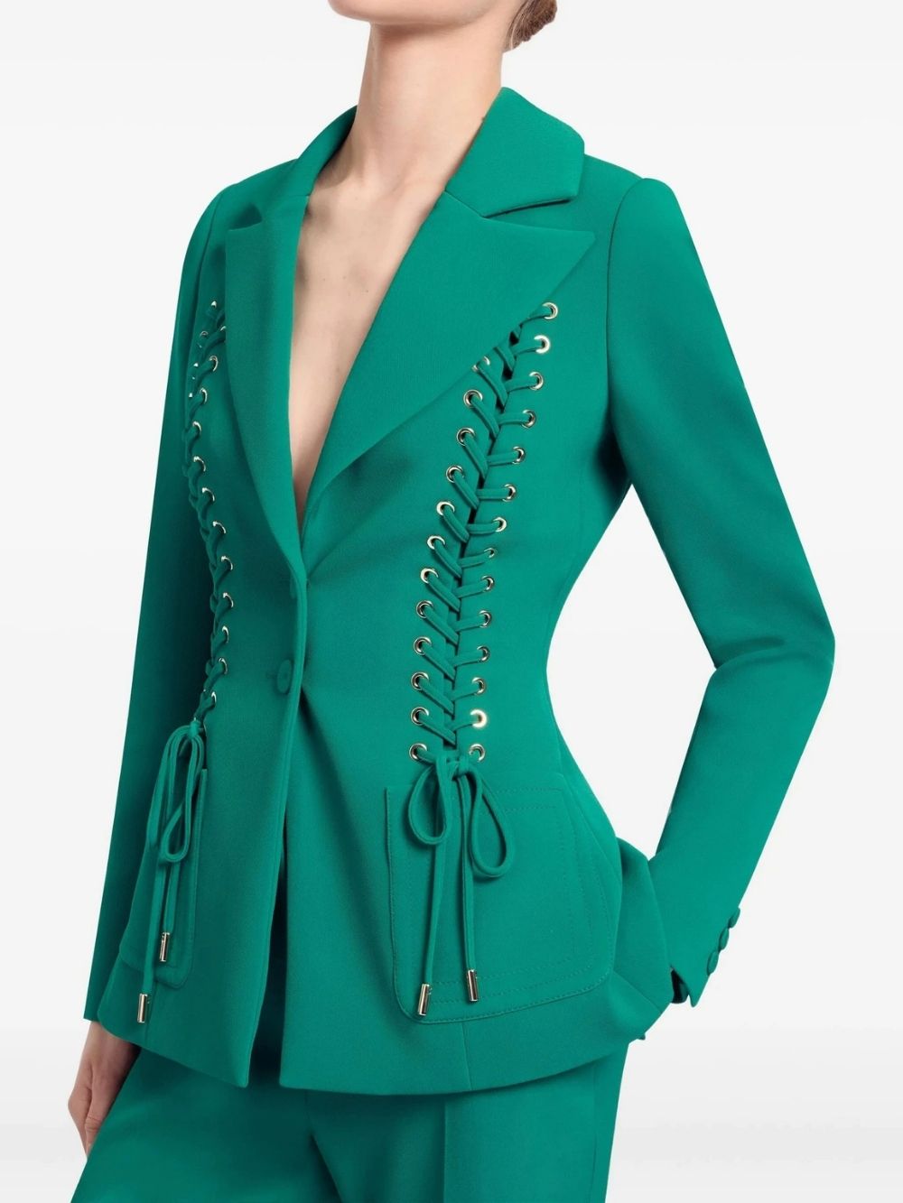 Malala Green Lace-Up Blazer Set - OWNCI