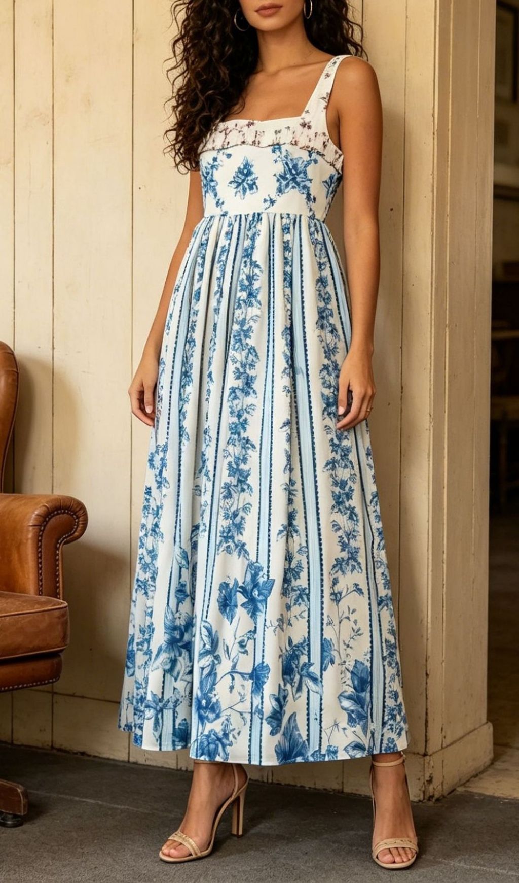 Fashionslee Women Libra Blue Printed Maxi Dress