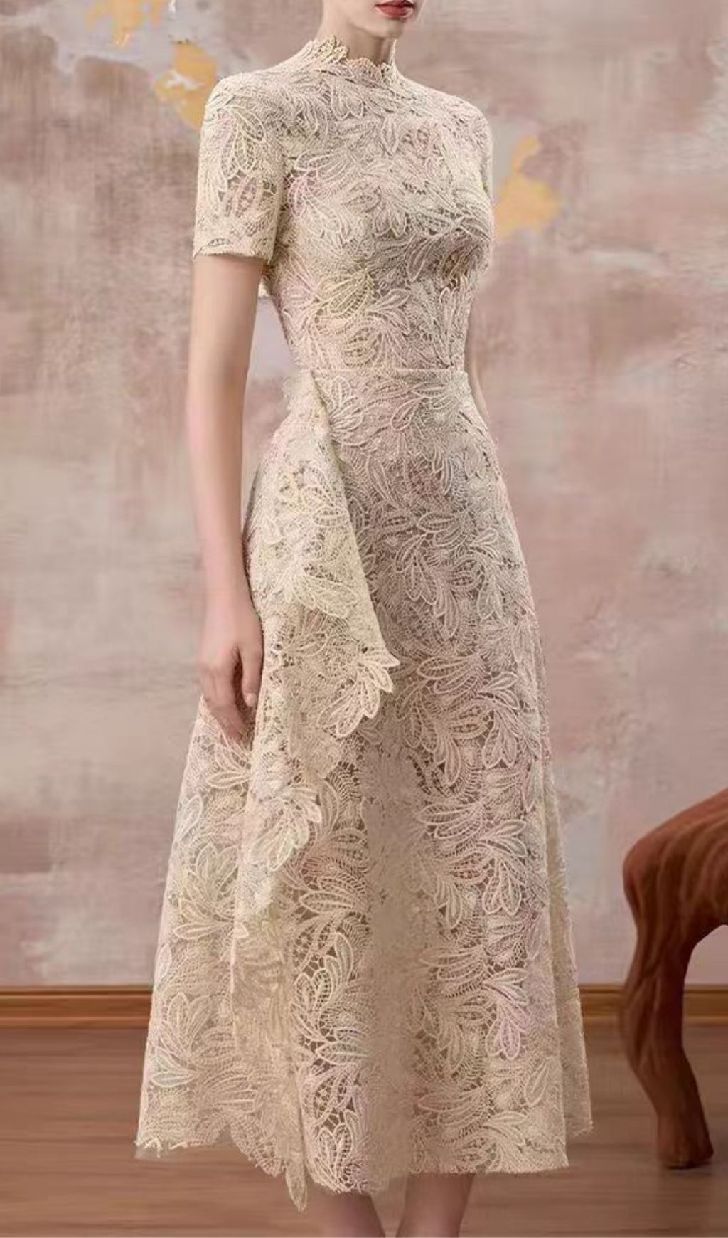 Fashionslee Women Lillyana Lace Short Sleeve Midi Dress