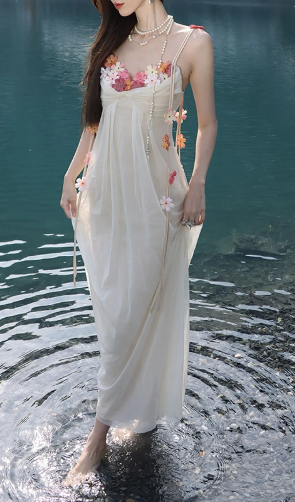 Farah Flower Maxi Dress In Ivory - OWNCI Farah Flower Maxi Dress In Ivory - OWNCI