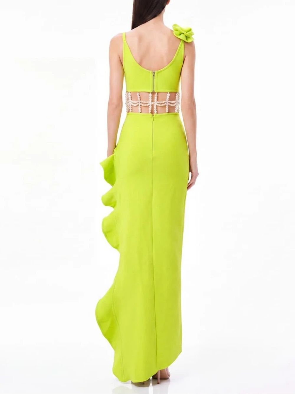 Nysora Pearl Split Maxi Dress In Chartreuse