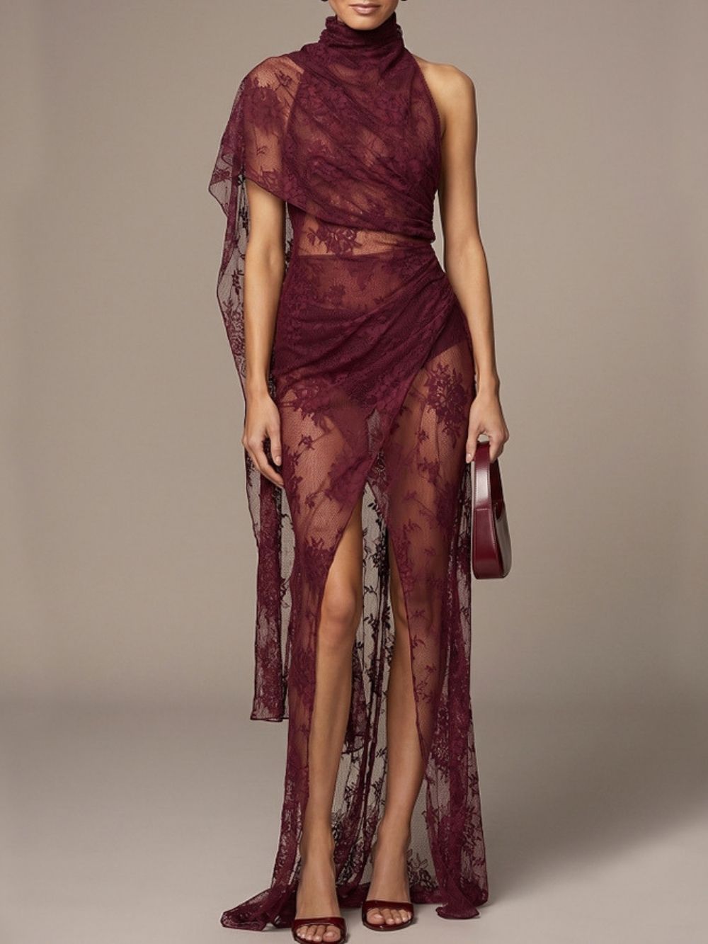 Maimouna Wine Lace Maxi Dress