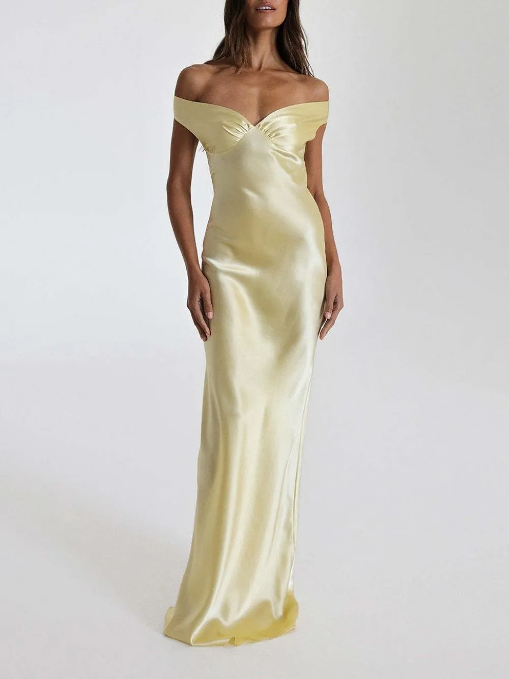 Maggy Butter Yellow Satin Maxi Dress